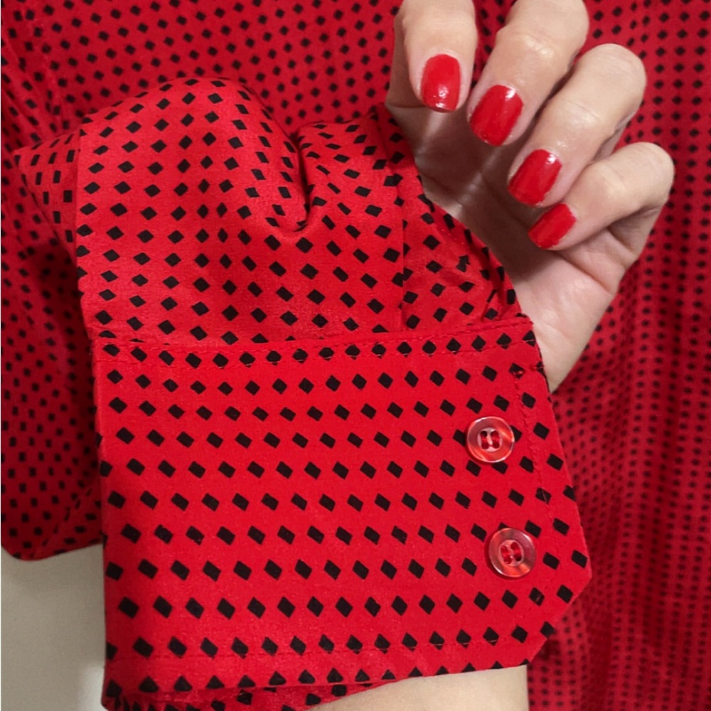 Red Button-Up Blouse - Picture 3 of 7